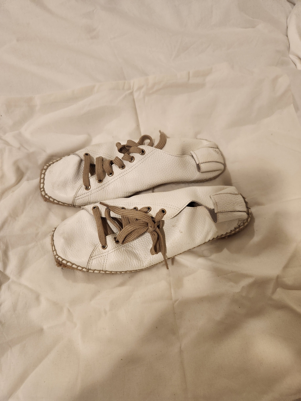 Italian Shoemakers White Leather Espadrille Sneakers with Tan Laces